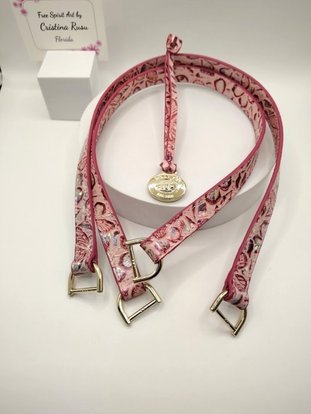 Brahmin Fearless Pink Ainsley Replacement pair of straps and hang fob medallion